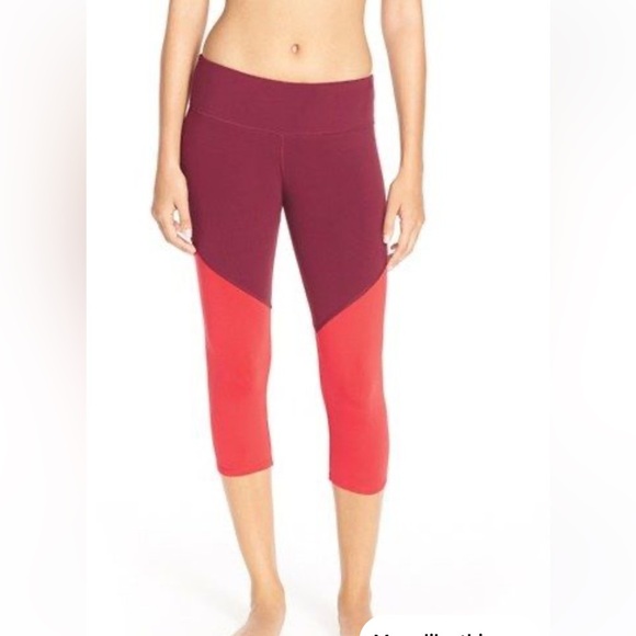 Alo Electra Mid Rise Two Toned Crop Leggings Burgundy Red Size S - Picture 1 of 6